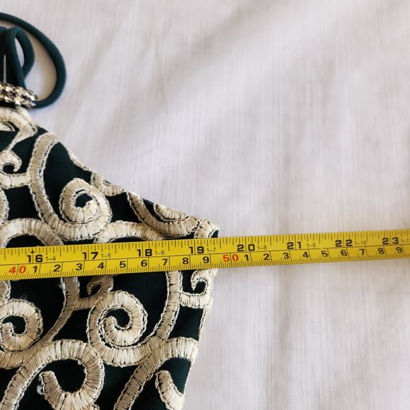 Celine New York Dress Womens M/L Green Maxi Rhinestones Crochet Evening Designer - Picture 11 of 16